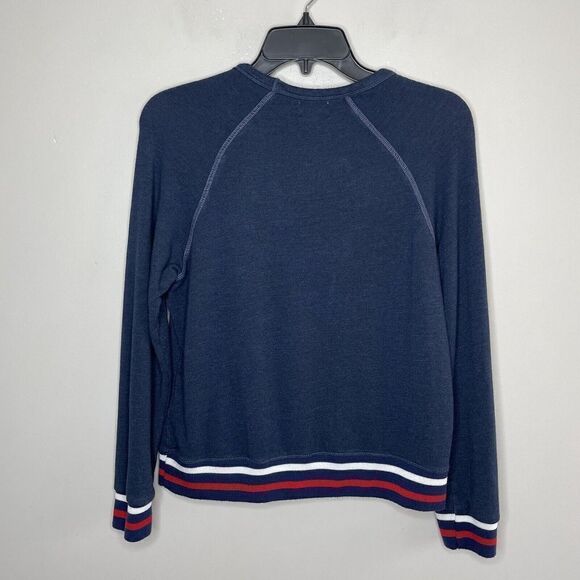 SUNDRY Womens SUN DAYS Sweatshirt Sz 2 Textured-Letters Navy Viscose-Blend - Picture 5 of 8